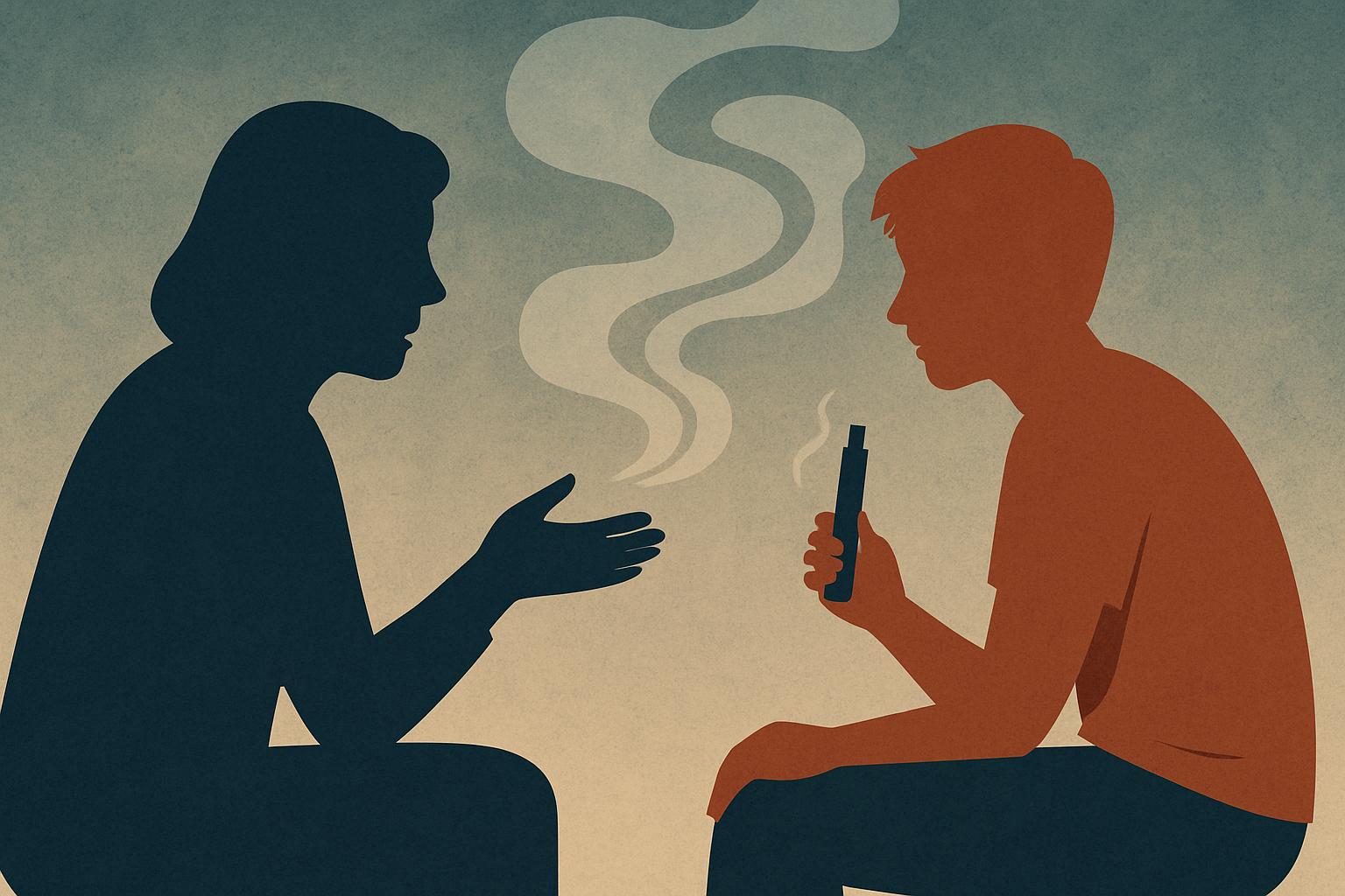 Illustration of a parent and teenager talking with vapour swirling between them